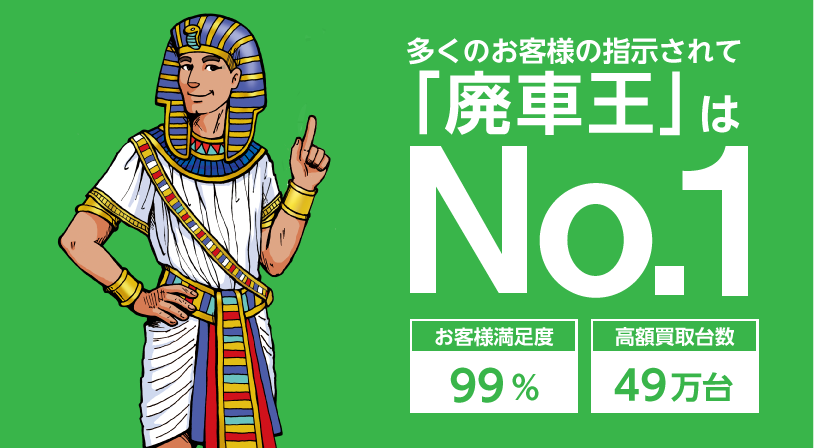 多くのお客様に指示されて「廃車王半田店」はNO.1　月間買取台数1800台　お客様満足度99％　事故車買取　廃車買取